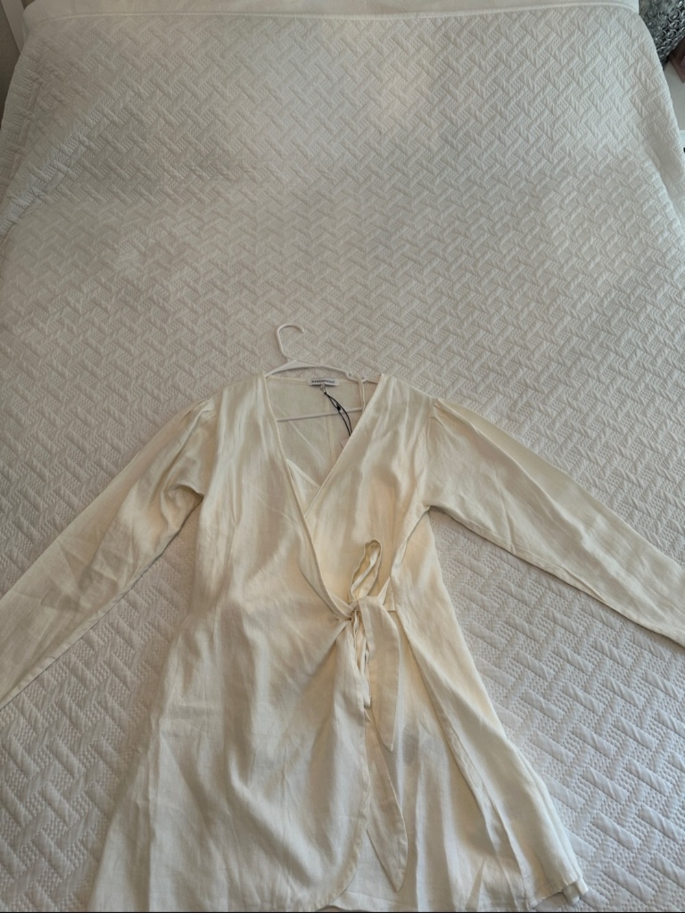 Cream Wrap Dress with Tie Waist
